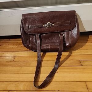 Vintage Etienne Aigner Genuine Leather Signature Brown Pebble Shoulder Bag Purse